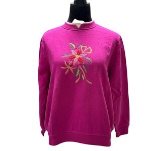 Kim Rogers Magenta Floral Embroidered Sweatshirt L